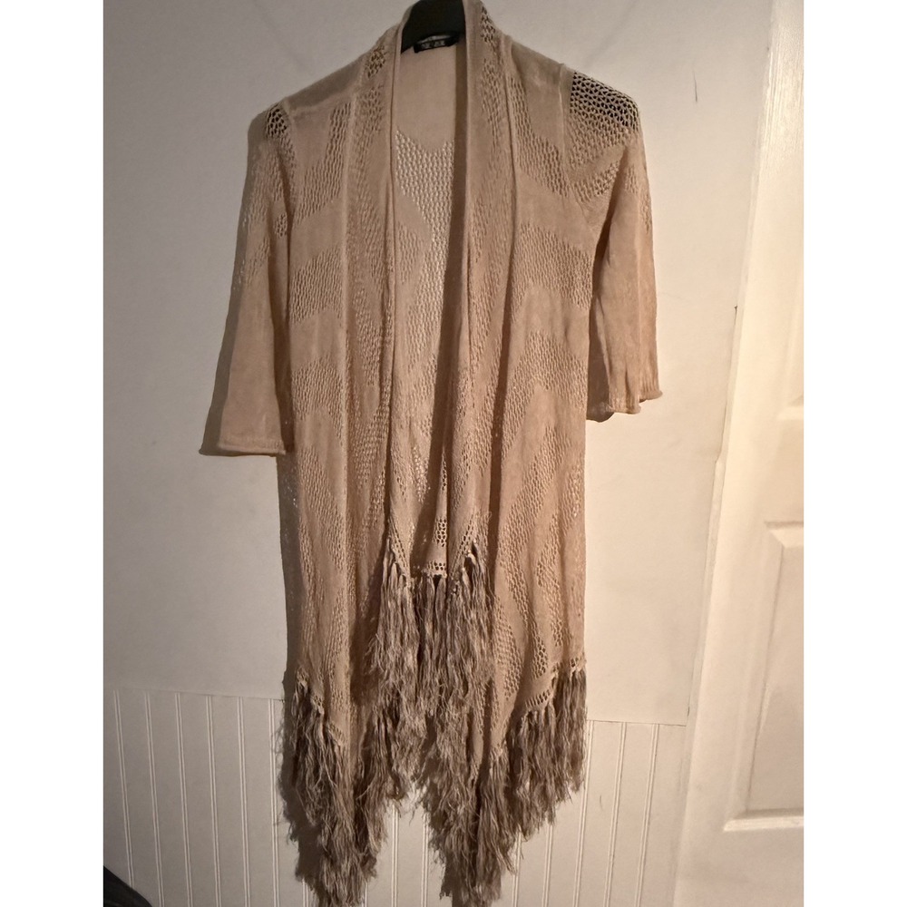 Nic + Zoe Large Fringe Knit Cardigan Boho Lagenlook Cardigan Duster Earthy